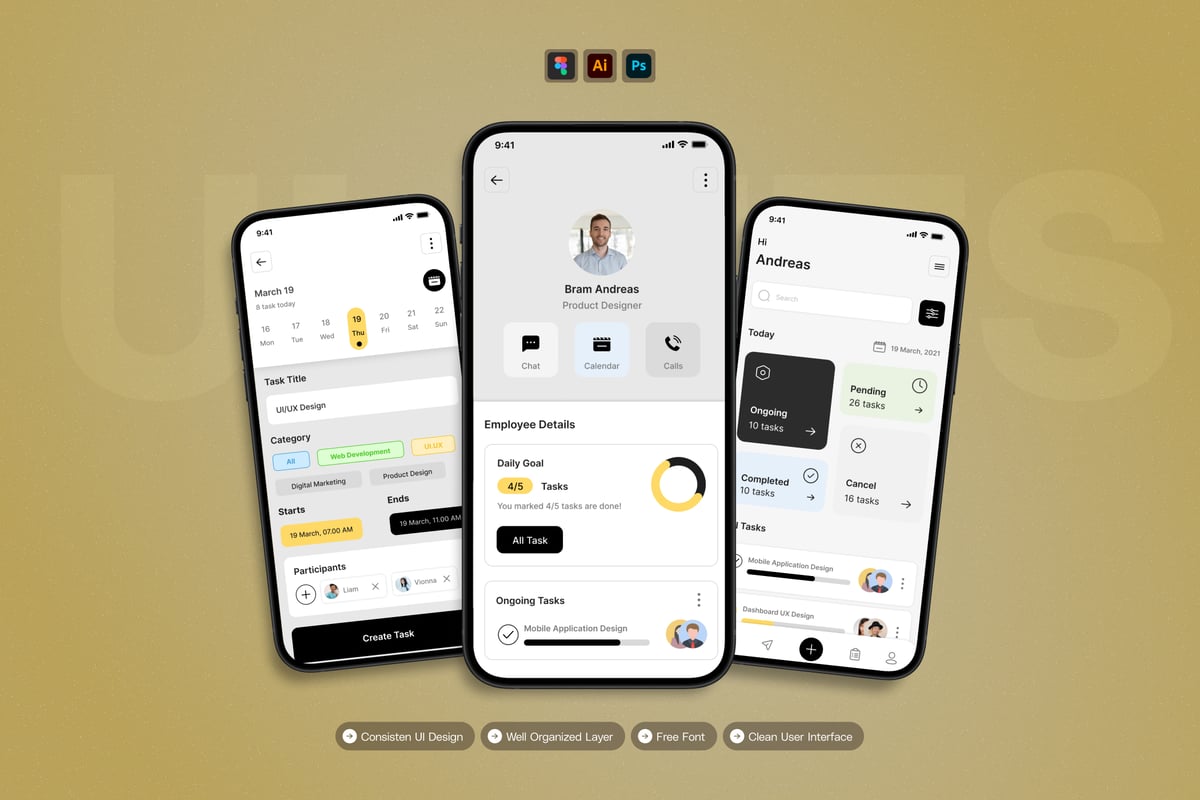 任务管理 - 移动应用APP UI KIT (AI,EPS,PSD,FIG)