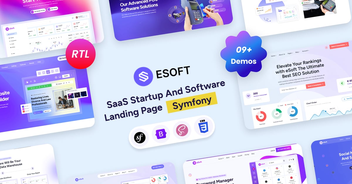 eSoft – SaaS 初创公司和软件 Symfony 登陆页面