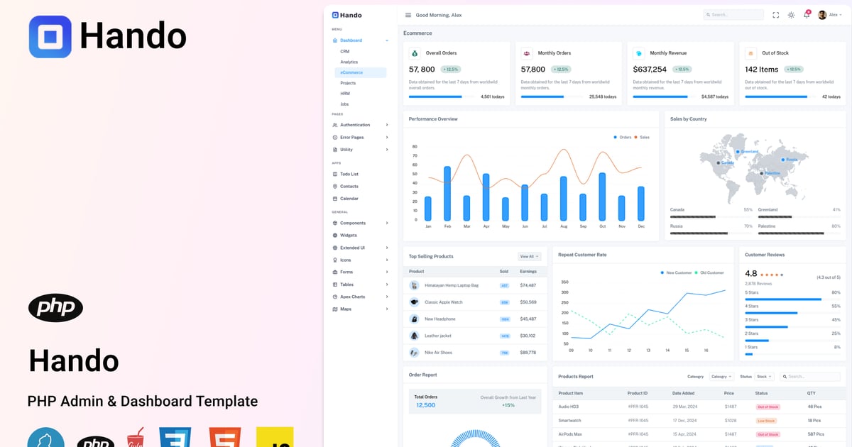 Hando – PHP 管理及仪表盘模板