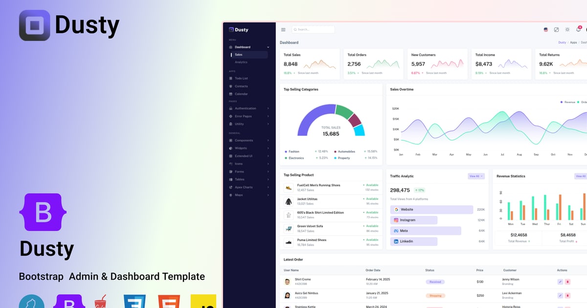 Dusty – Bootstrap 5 管理与仪表盘 UI 套件