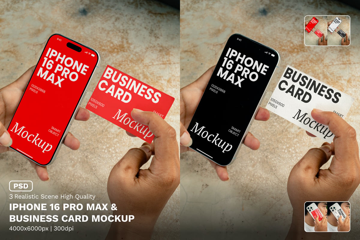 iPhone 16 Pro Max＆名片模型-Vol样机 (PSD)