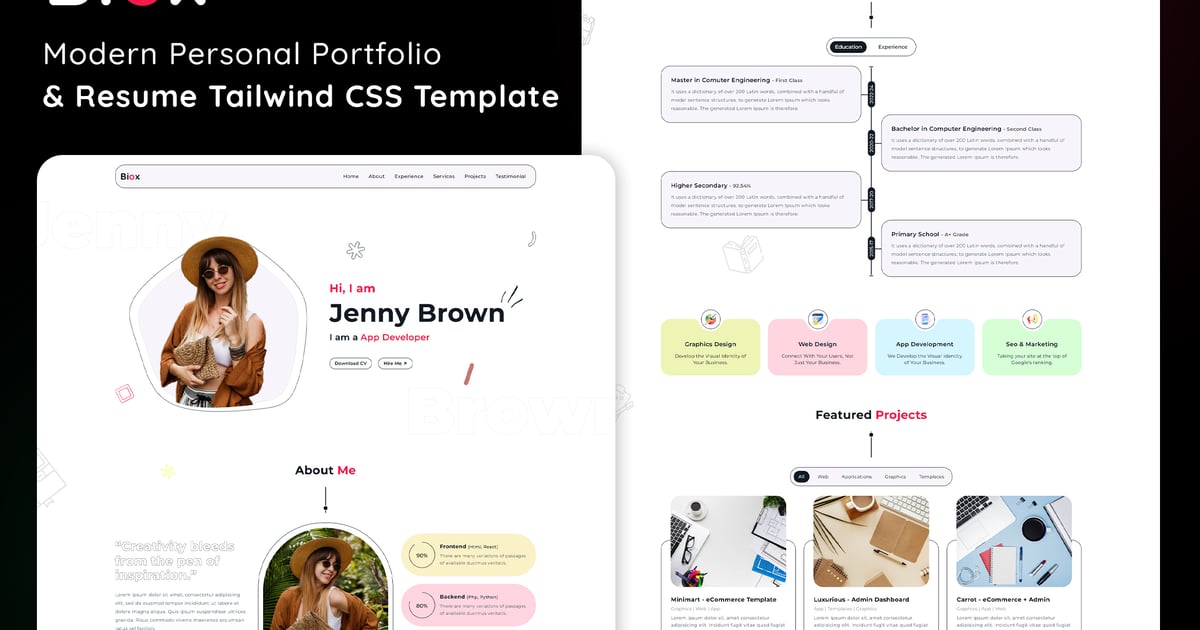 Biox – 个人作品集 HTML Tailwind CSS 模板