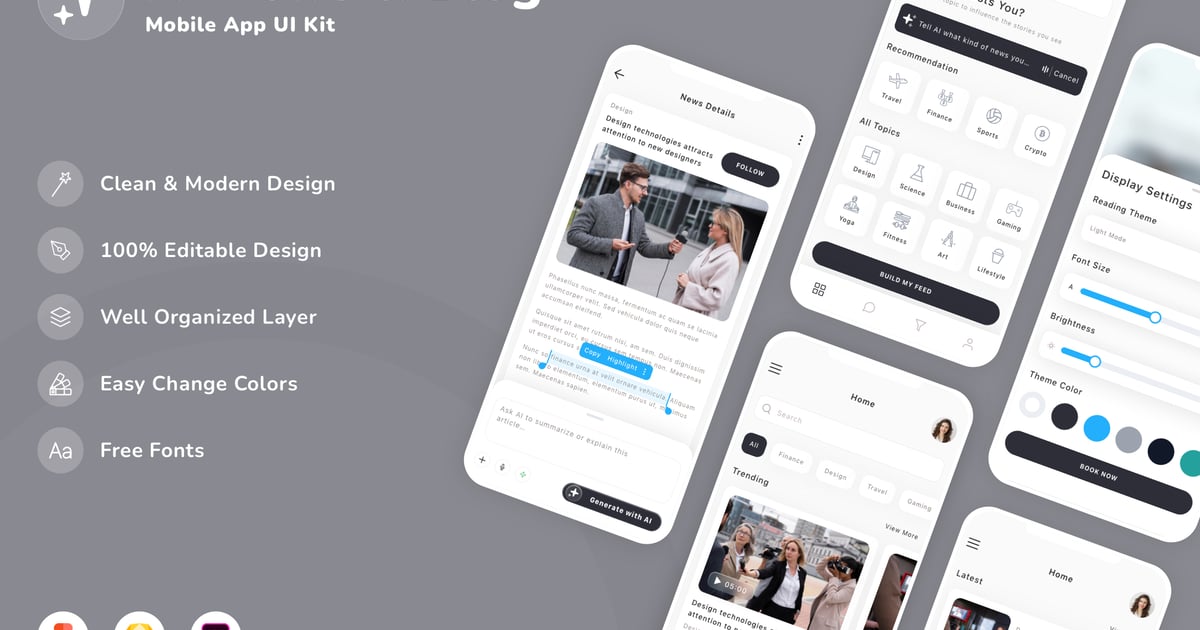 AI 新闻和博客移动应用程序 UI 套件
