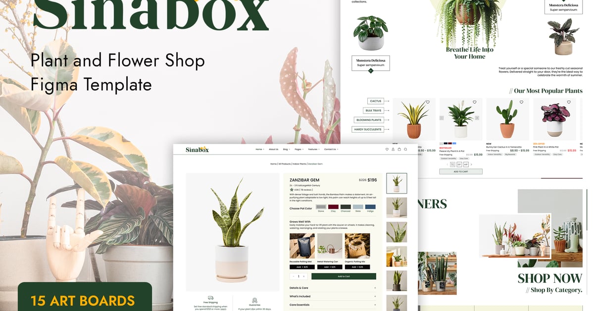Sinabox – 植物商店电子商务 Figma 模板