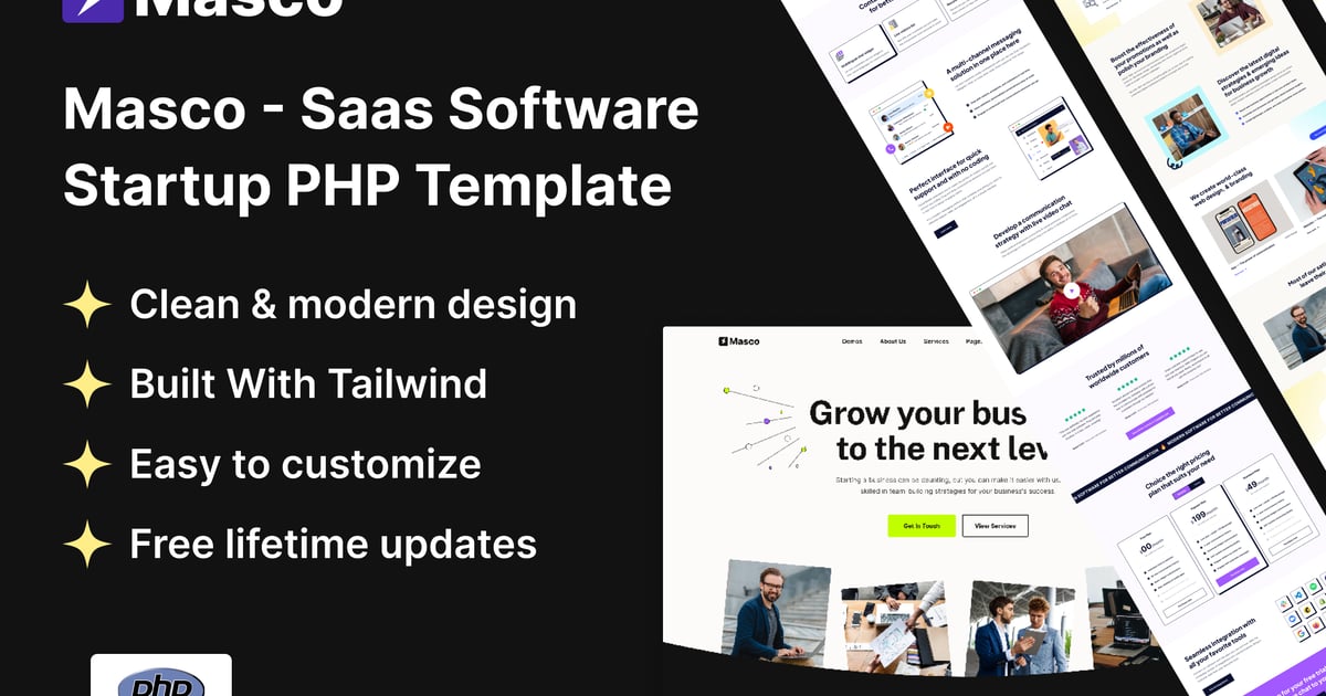 Masco Saas 软件初创公司 Tailwind PHP 模板