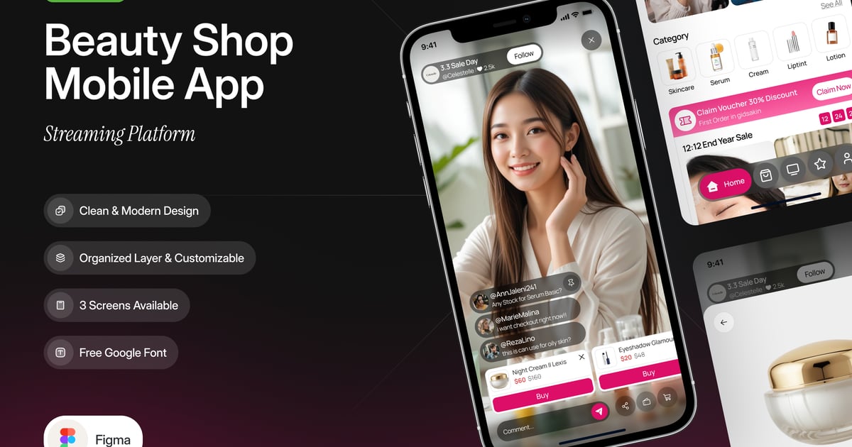 美容店流媒体移动应用程序 UI 设计套件