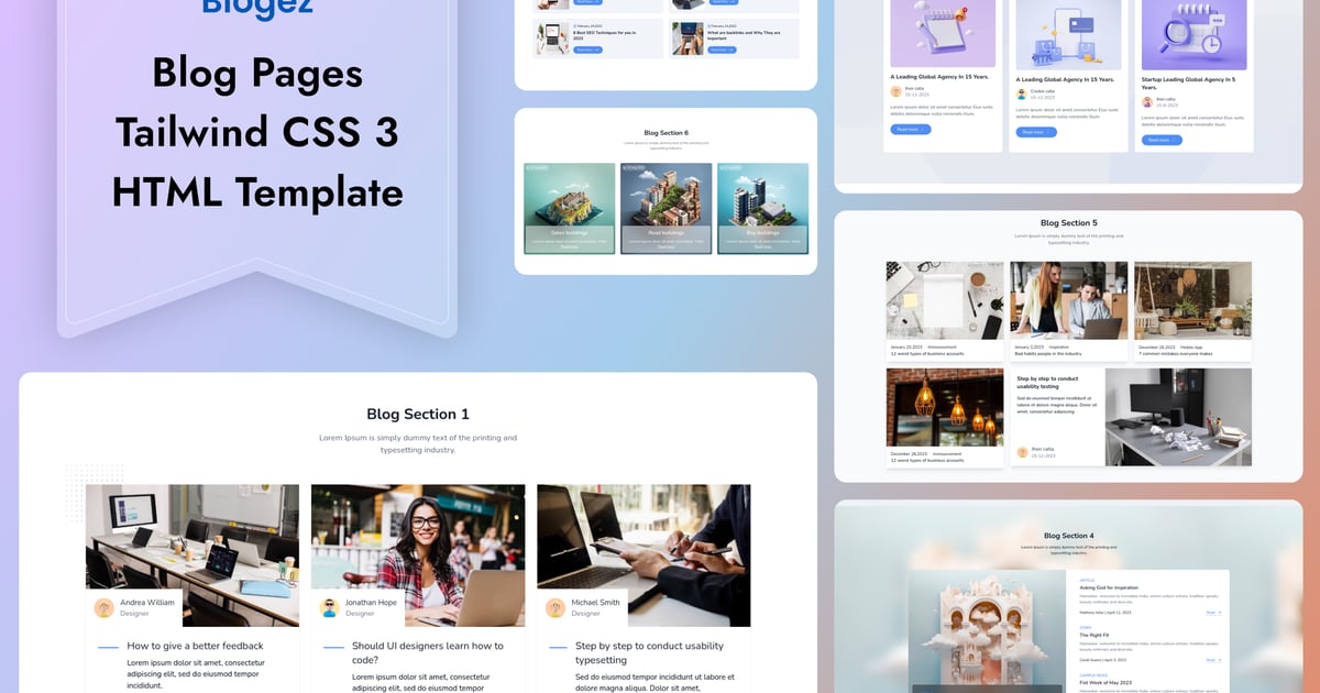 Blogez – 博客页面 Tailwind CSS 3 HTML 模板