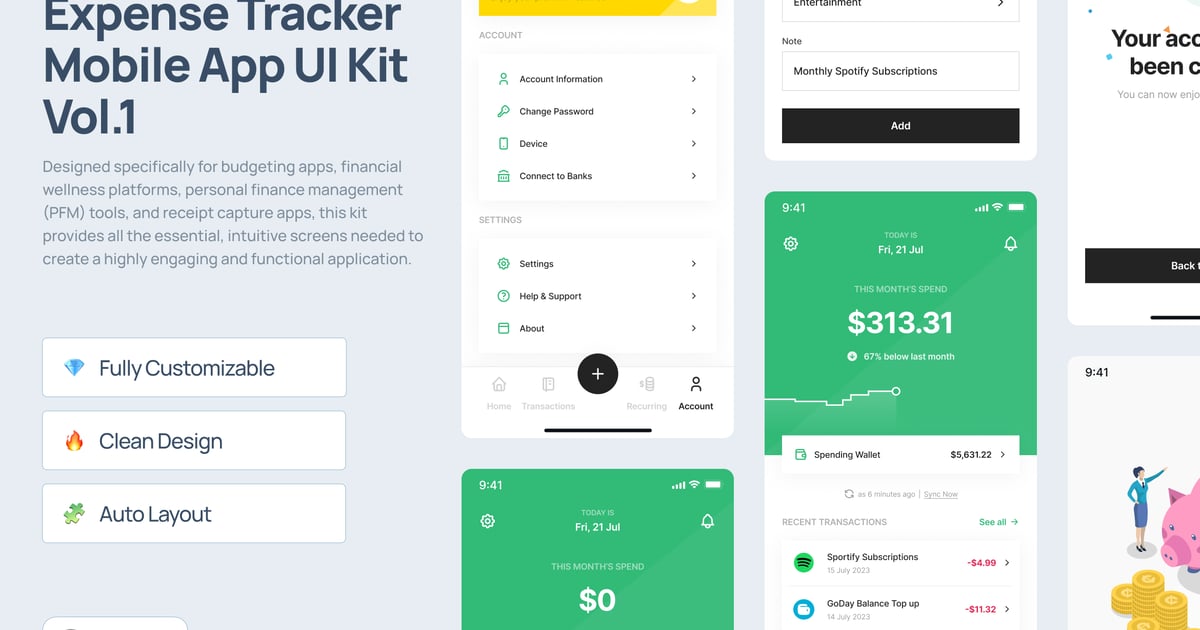 费用追踪移动应用 UI 套件 Vol.1 – Trakki