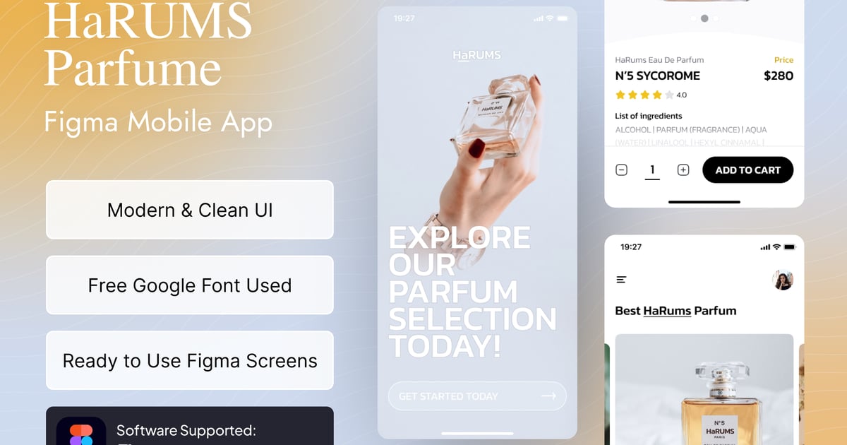 Harums – Parfume Figma 移动应用程序模板