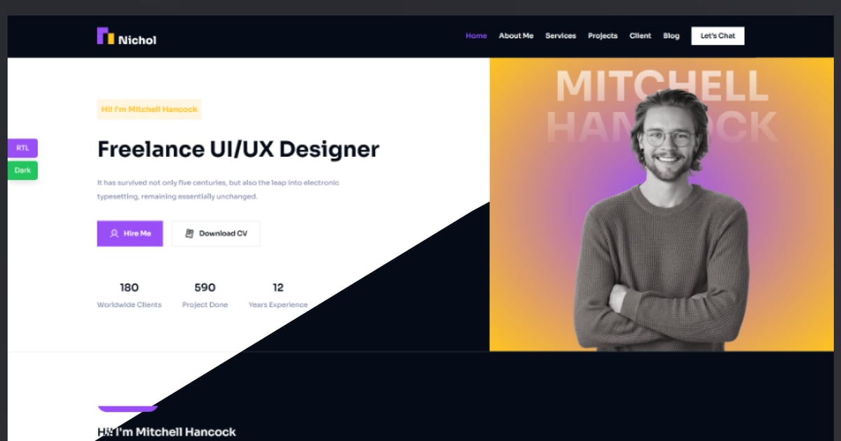 Nichol – Tailwind CSS 个人作品集模板