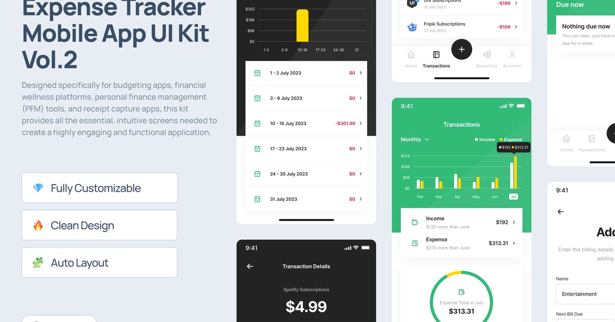 消费追踪移动应用 UI 套件 Vol.2 – Trakki