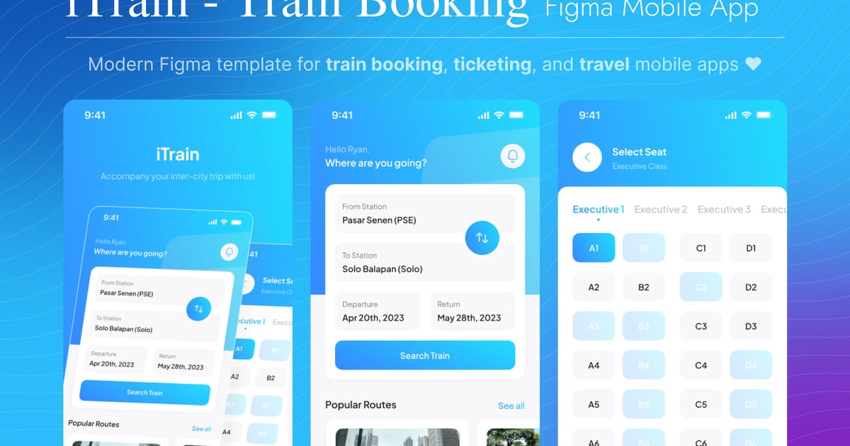 iTrain – 火车预订 Figma 移动应用程序模板