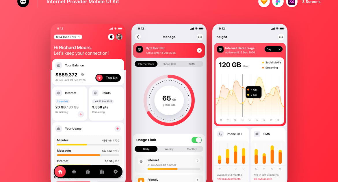 互联网服务提供商移动 UI 套件