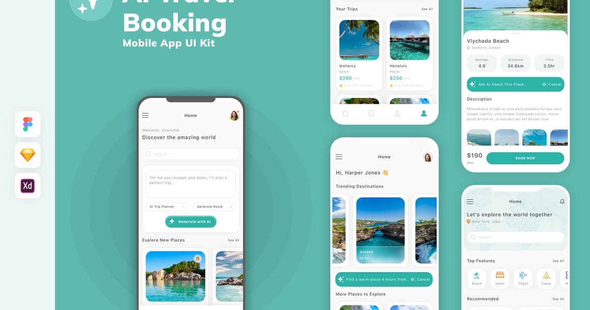 AI 旅行预订移动应用 UI 套件