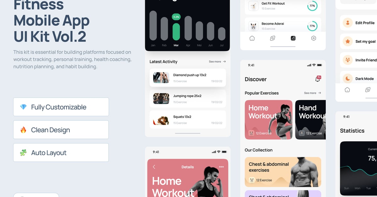 健身移动应用 UI 套件 Vol.2 – Highfits
