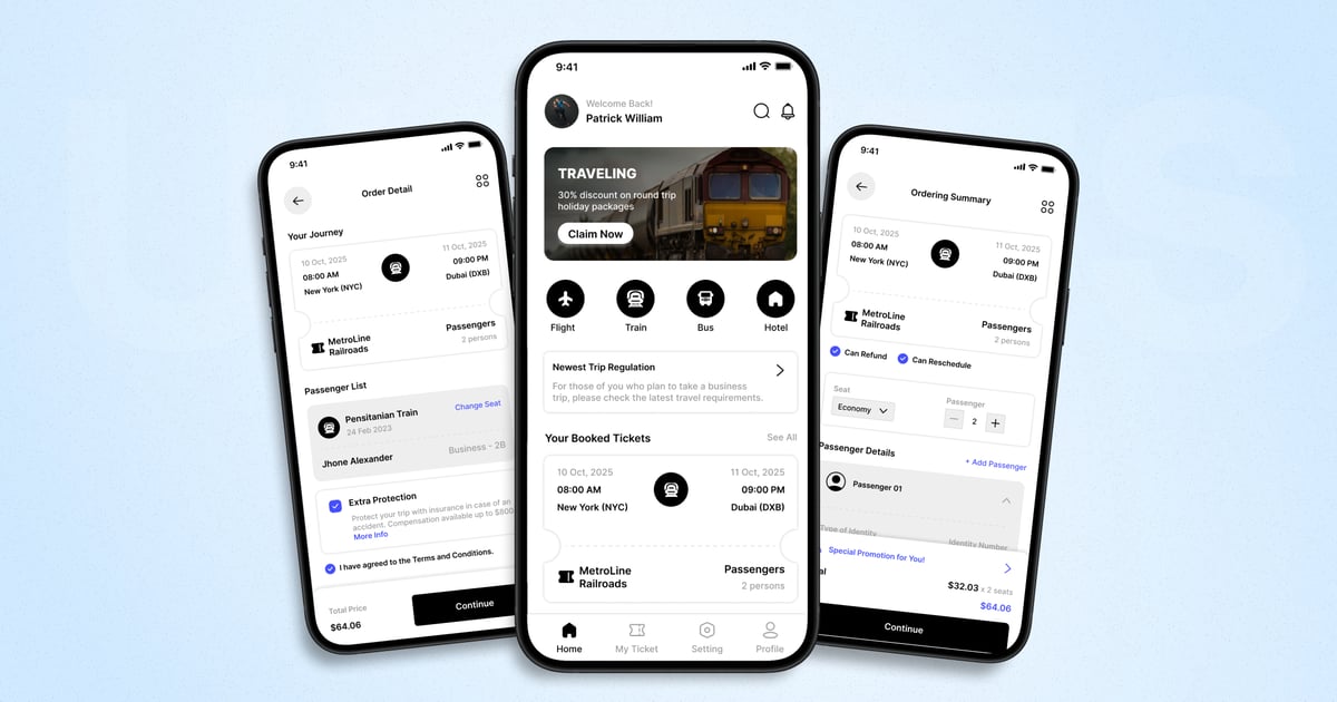 火车预订 – 移动应用 UI 套件