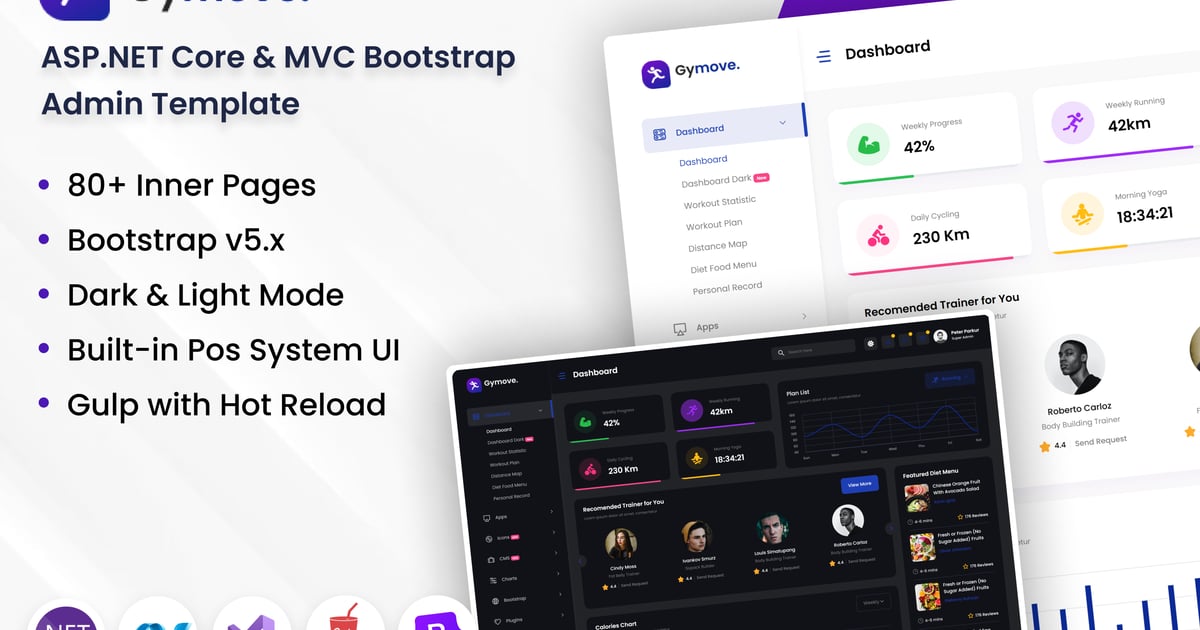 ASP.NET Core MVC Bootstrap 健身管理模板