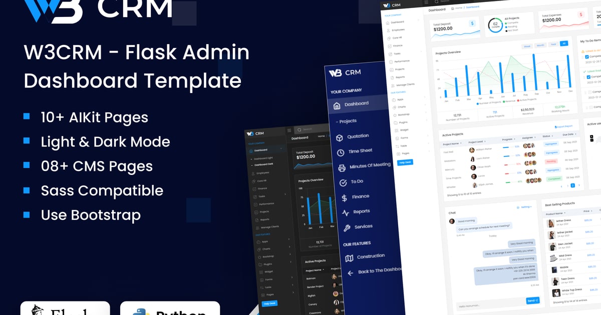 W3CRM – Flask 管理后台模板