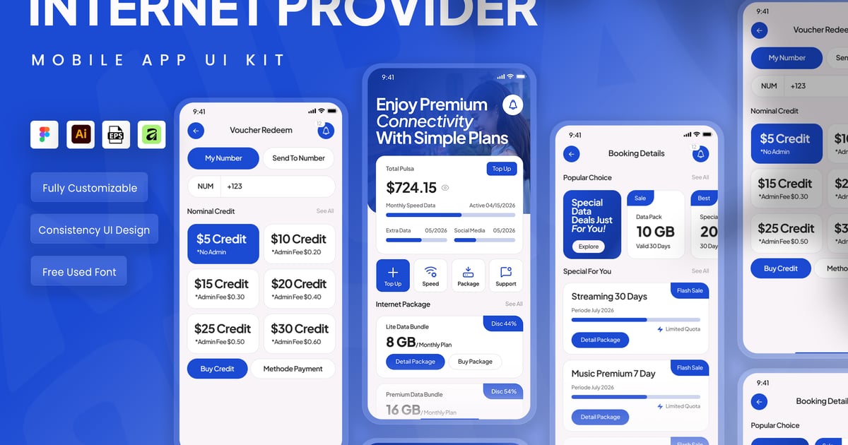 互联网服务提供商应用 移动应用 UI 套件