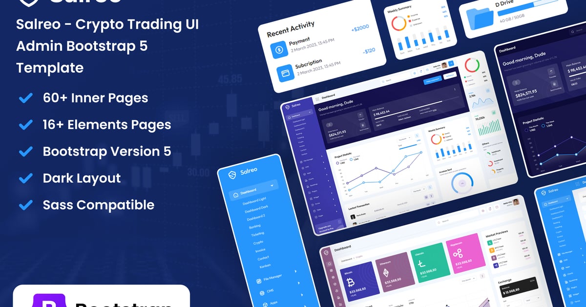 Salreo – 加密货币交易 Bootstrap 管理后台