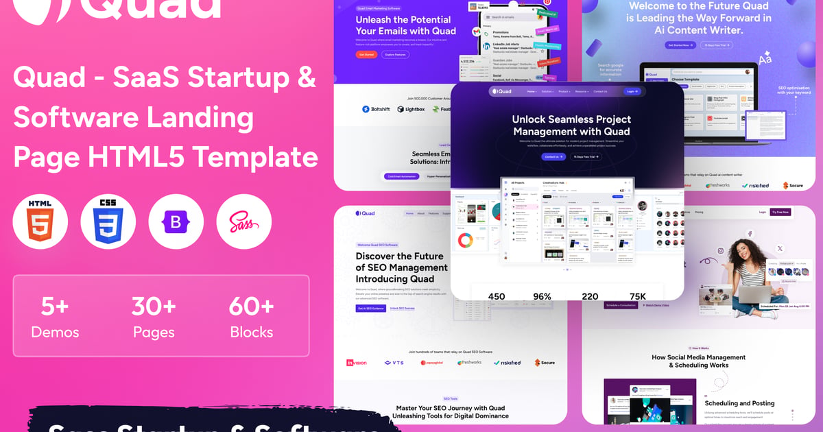 Quad – SaaS 初创公司和软件着陆页 HTML5