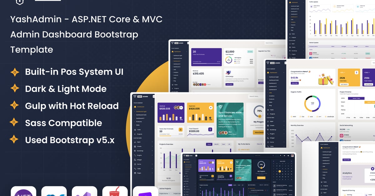 YashAdmin – ASP.NET Core MVC 销售管理仪表板