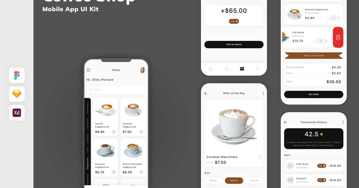 咖啡店移动应用 UI 套件