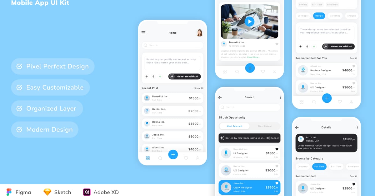 自由职业者查找器移动应用 UI 套件