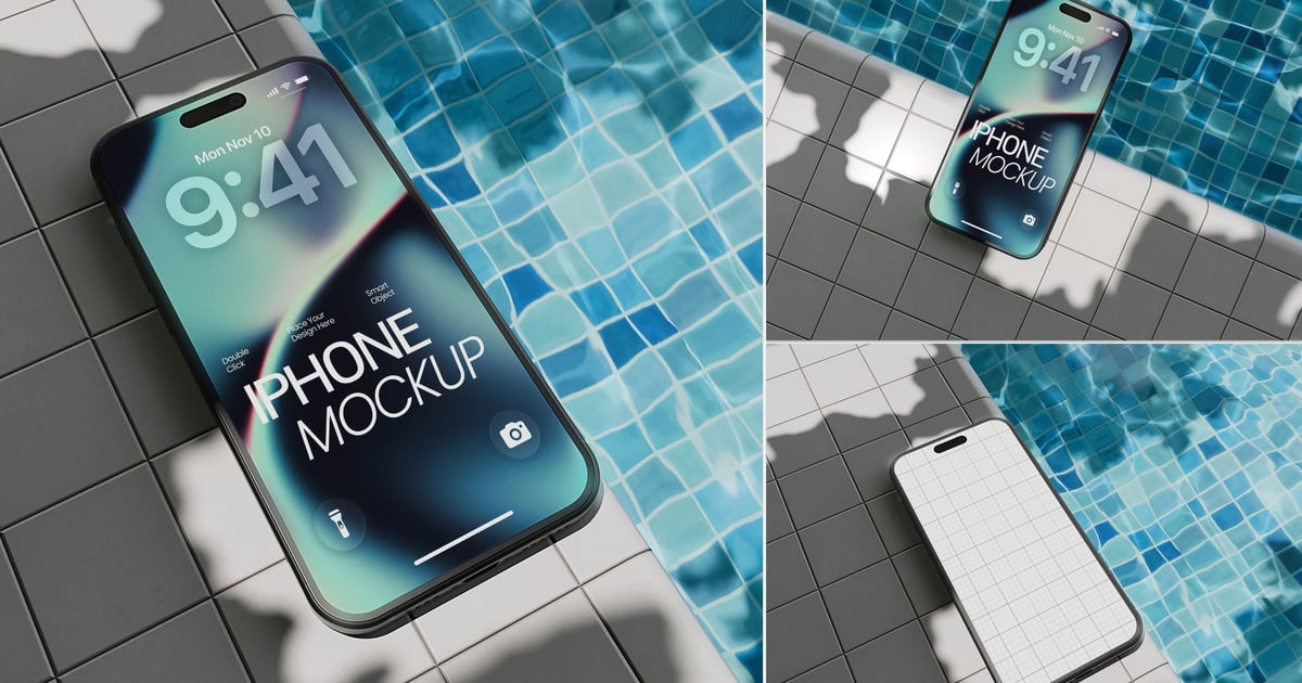 泳池边的 iPhone 模型