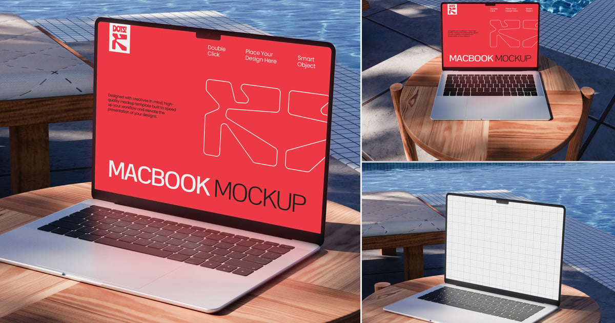 泳池边的 Macbook 模型