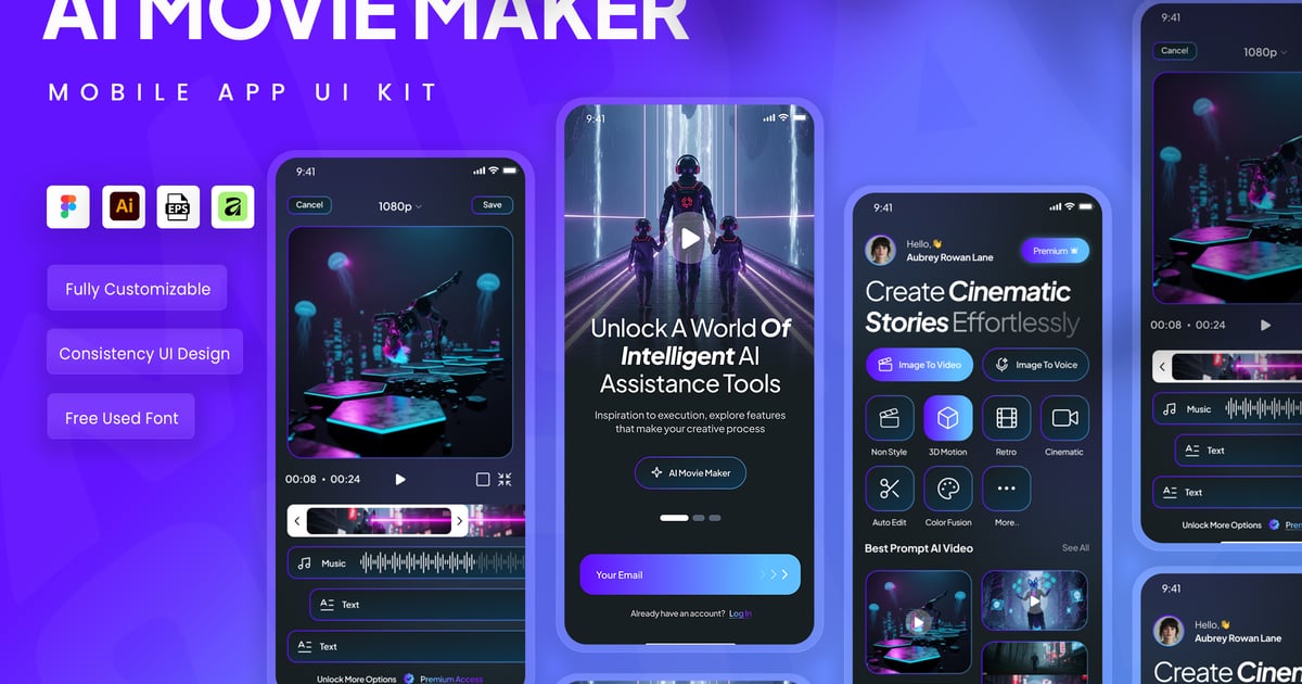 AI 电影制作移动应用 UI 套件