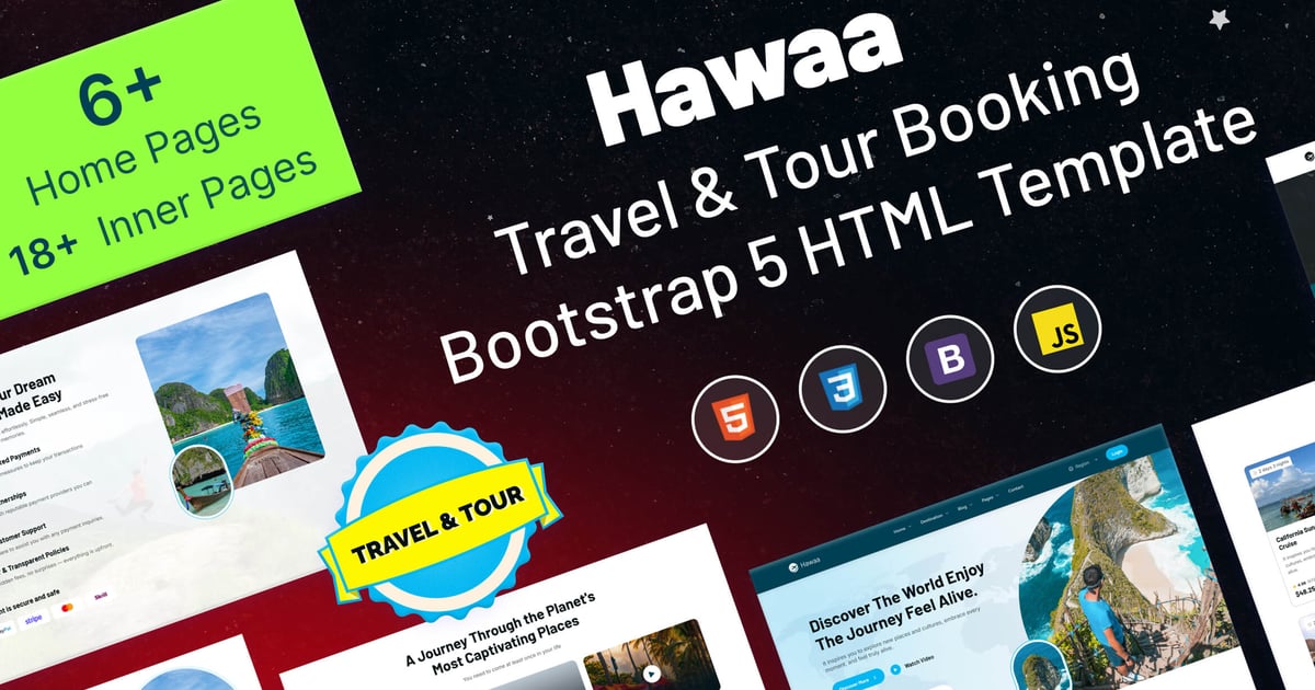 Hawaa – 旅行和旅游预订 Bootstrap 5 HTML T