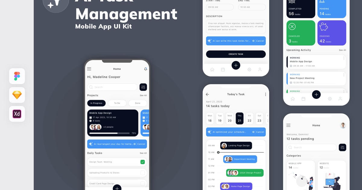 AI任务管理移动应用UI套件