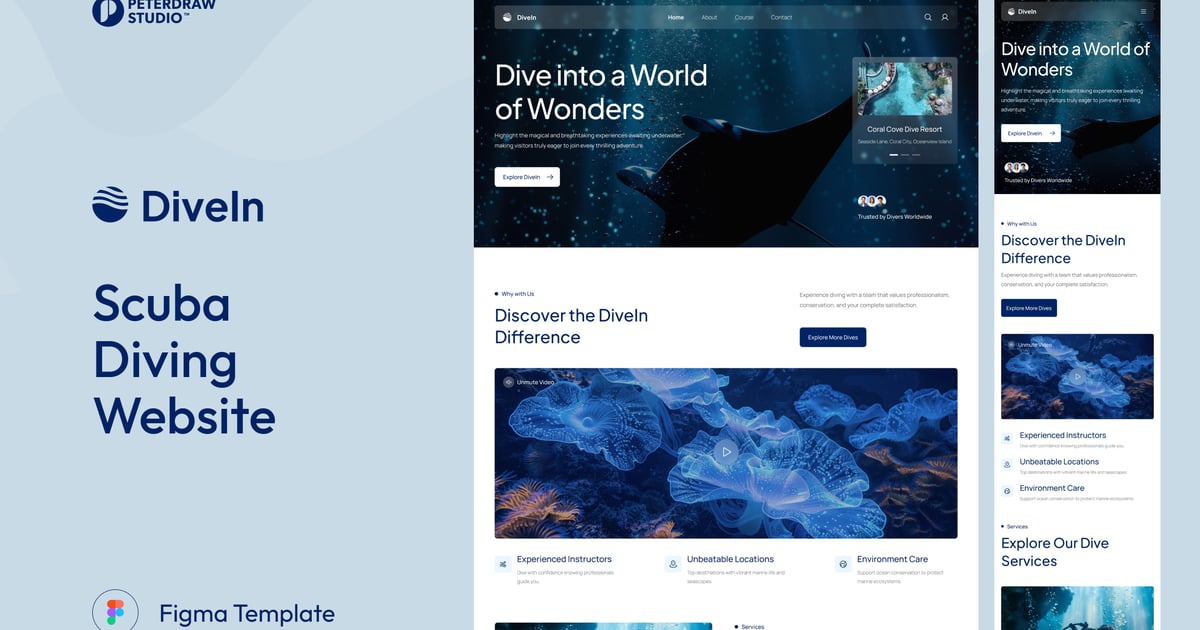 DiveIn – 水肺潜水网站 UI Figma 模板