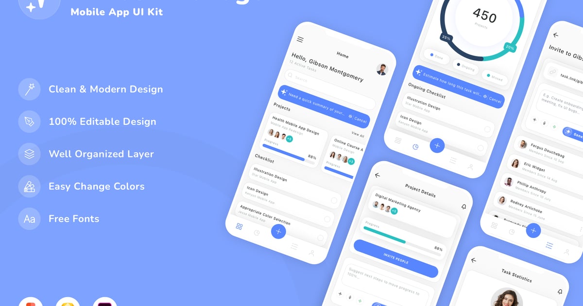 AI 任务管理器移动应用 UI 套件