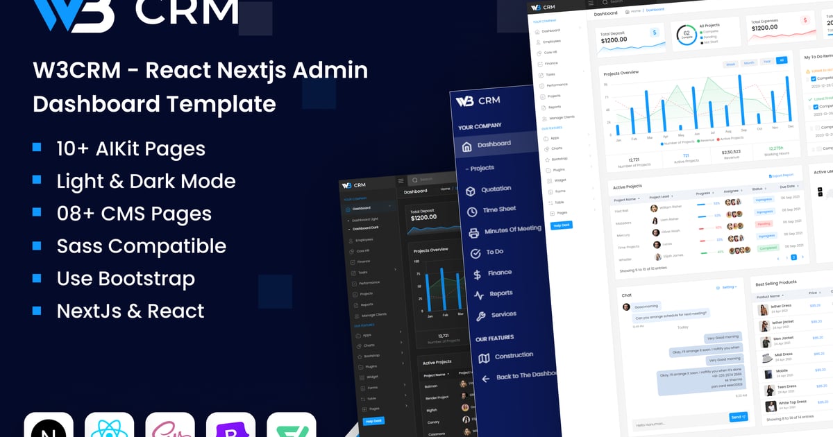 W3CRM – React Next Js 管理后台模板