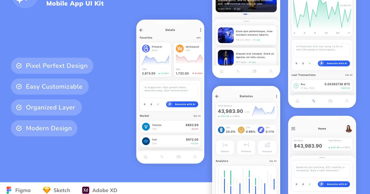 AI 加密货币市场移动应用 UI 套件