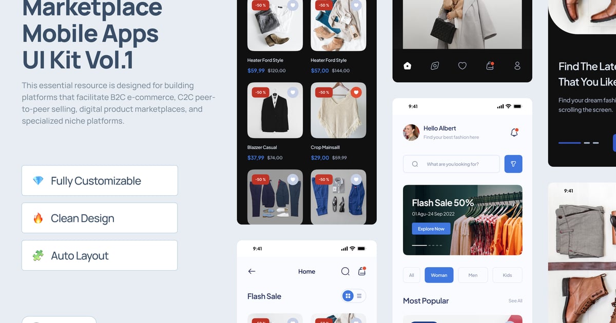 Marketplace 移动应用 UI 工具包 Vol.1 – Aimart