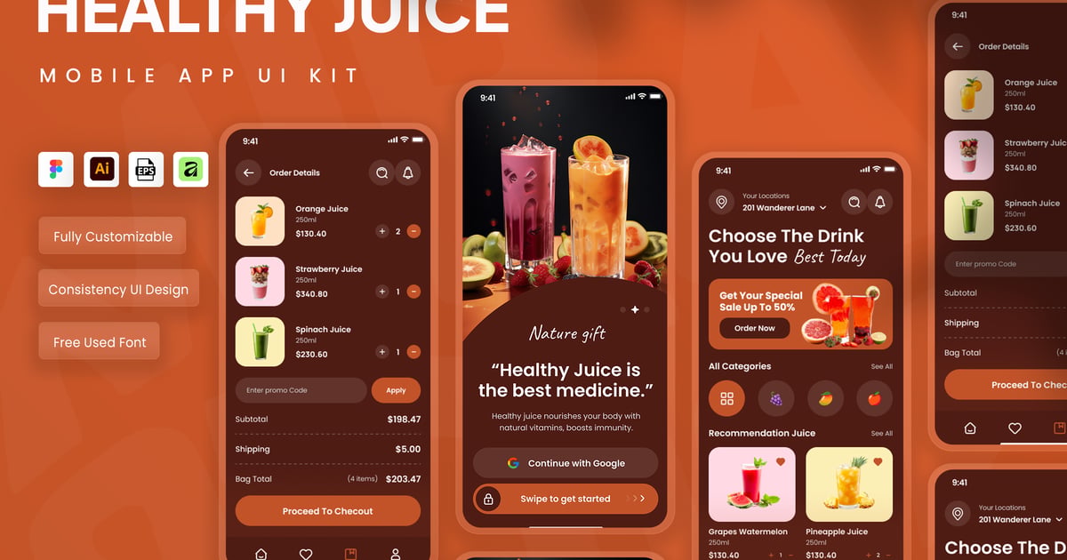 健康果汁移动应用 UI 套件