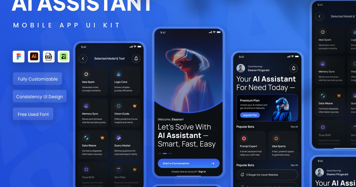 AI 助手应用 移动应用 UI 套件