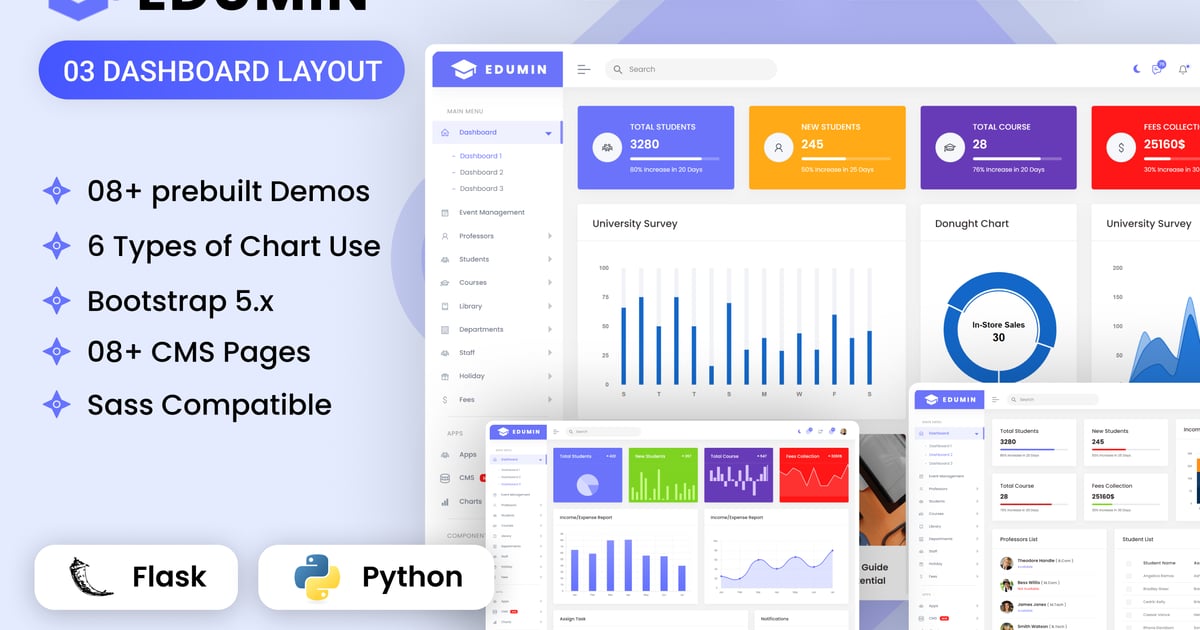 Flask 教育管理后台 Bootstrap 模板