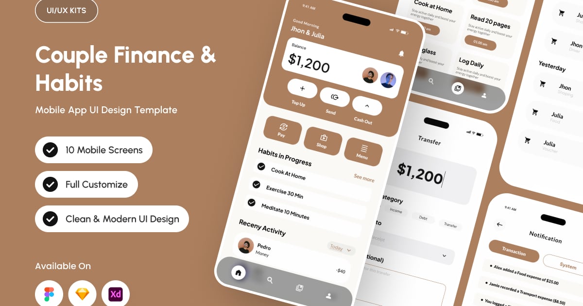 Couplio – 触觉情侣金融科技应用用户界面