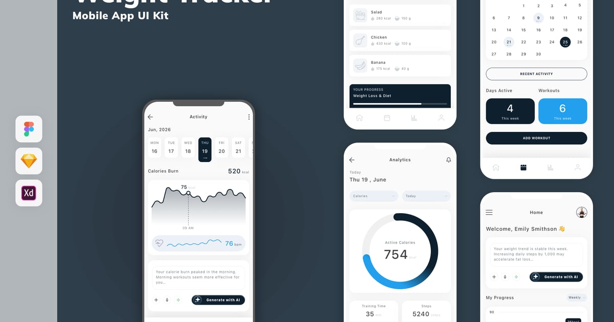 体重追踪器移动应用 UI 套件