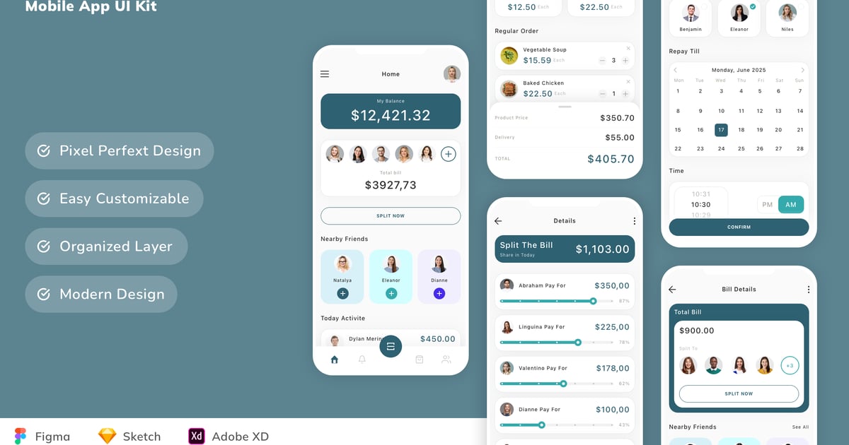 支付和账单拆分移动应用 UI 套件