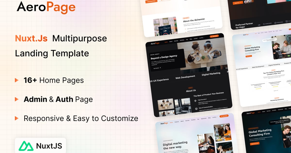 AeroPage – NuxtJS 多用途落地页