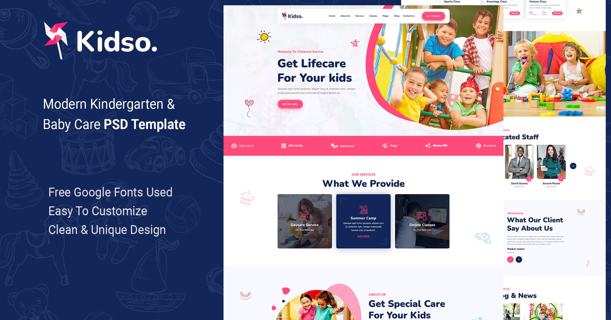 Kidso – 幼儿园及婴儿护理 PSD 模板
