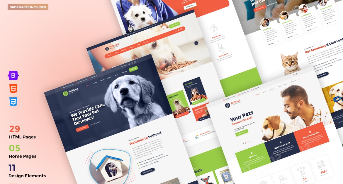 Pet Hund – 动物商店和兽医 HTML 模板
