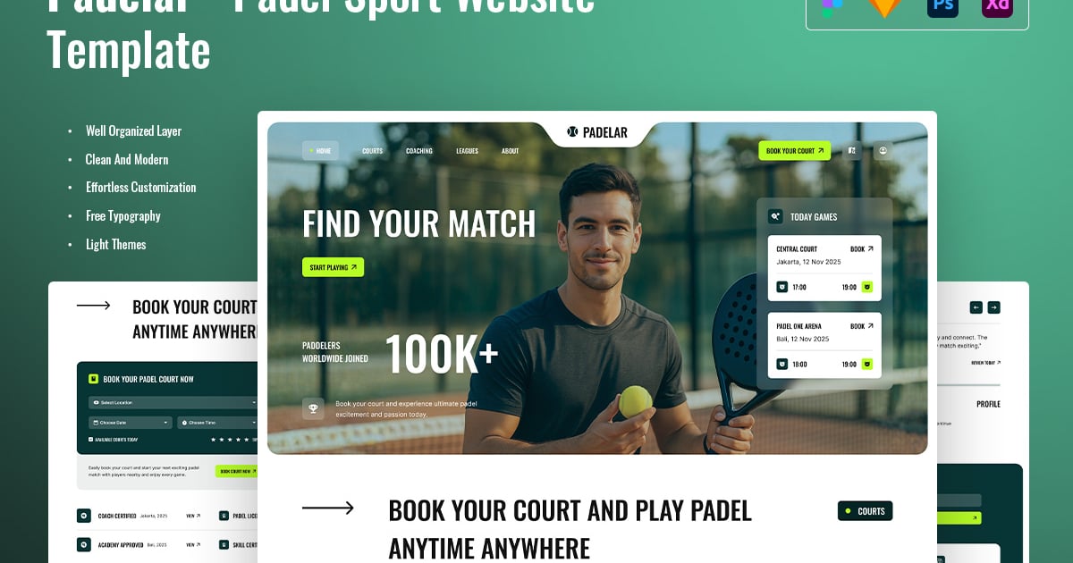 Padelar – 板式网球预订网站模板