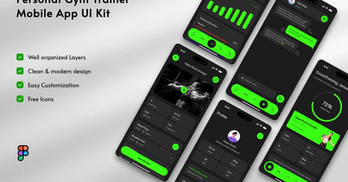 私人健身教练移动应用 UI 套件