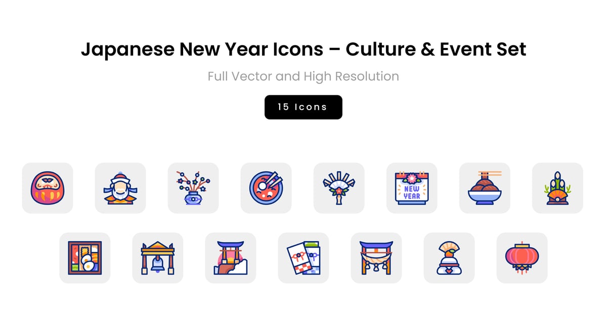 日本新年图标 – 文化与活动套装